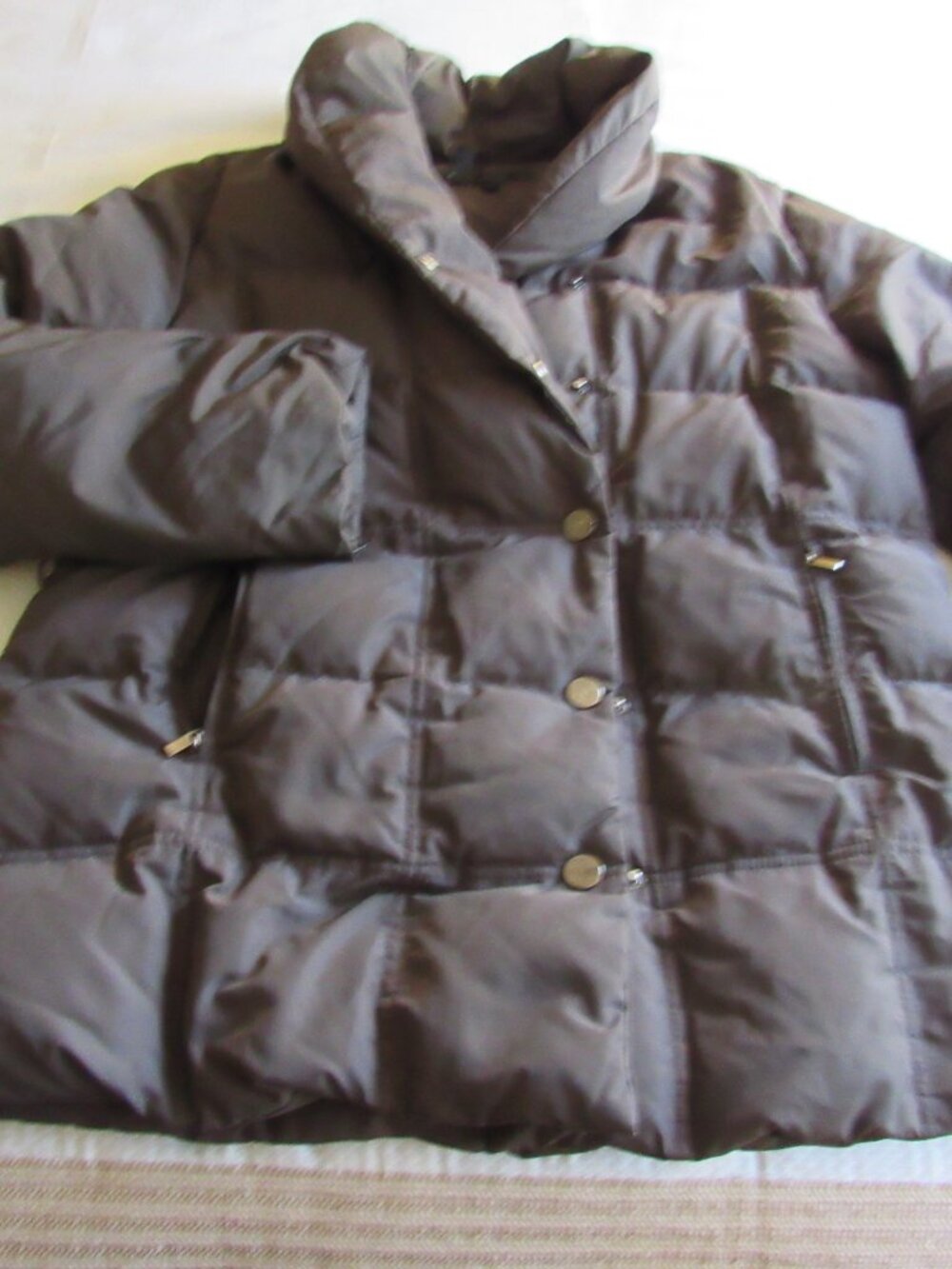 Zara Solid Gray Puffer Coat Quilted Down Fill Snaps Zips Goosedown Shawl Collar